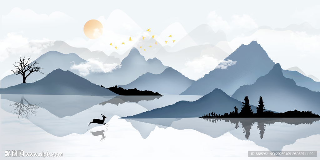 新中式山水画图片