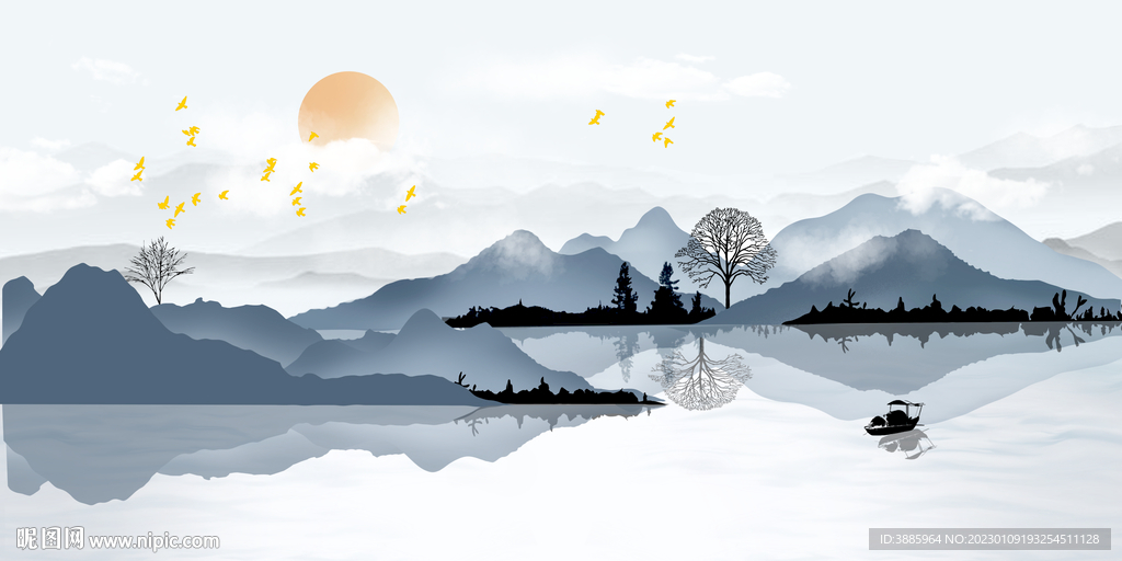 新中式山水画图片