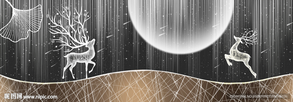 星空发财鹿装饰画图片