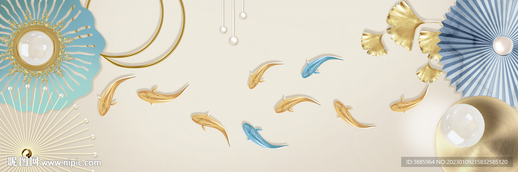 抽象九鱼图装饰画图片