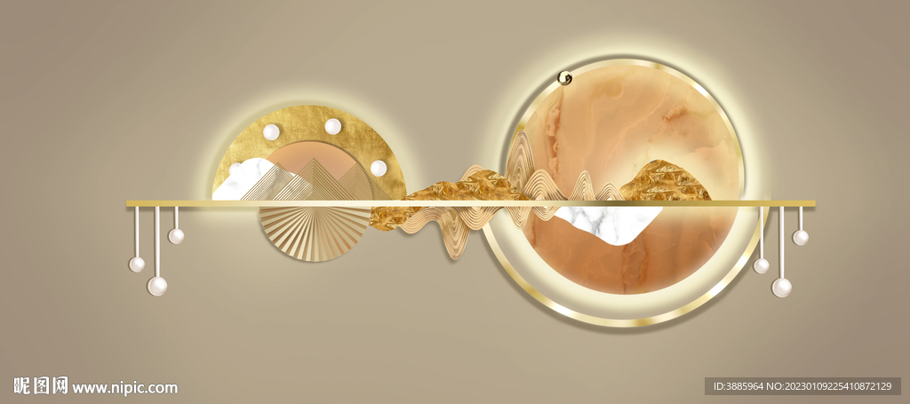 新中式金色抽象麋鹿山水床头画图