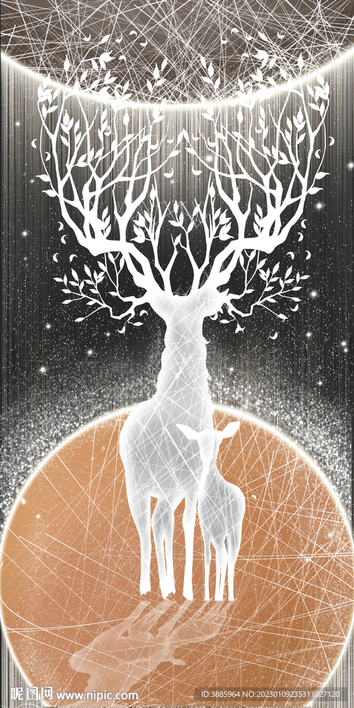 星空发财鹿装饰画图片