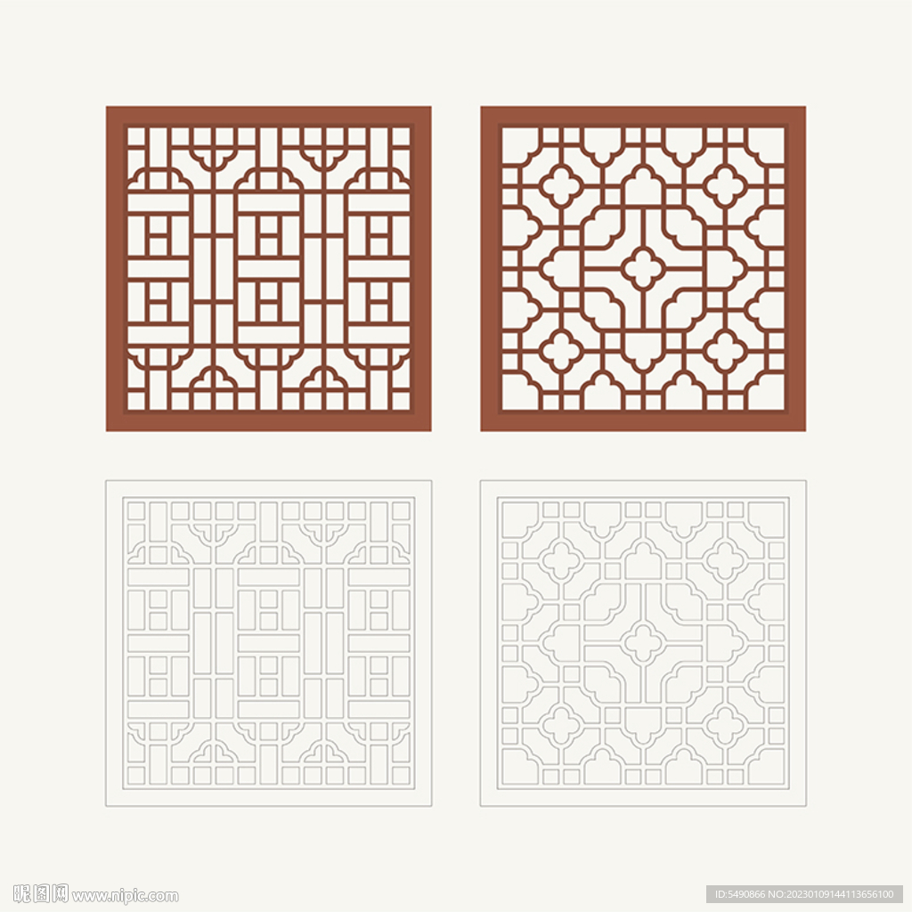 正方形窗花格 花窗 中式图案