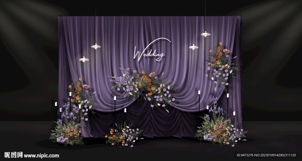 紫色婚礼迎宾区