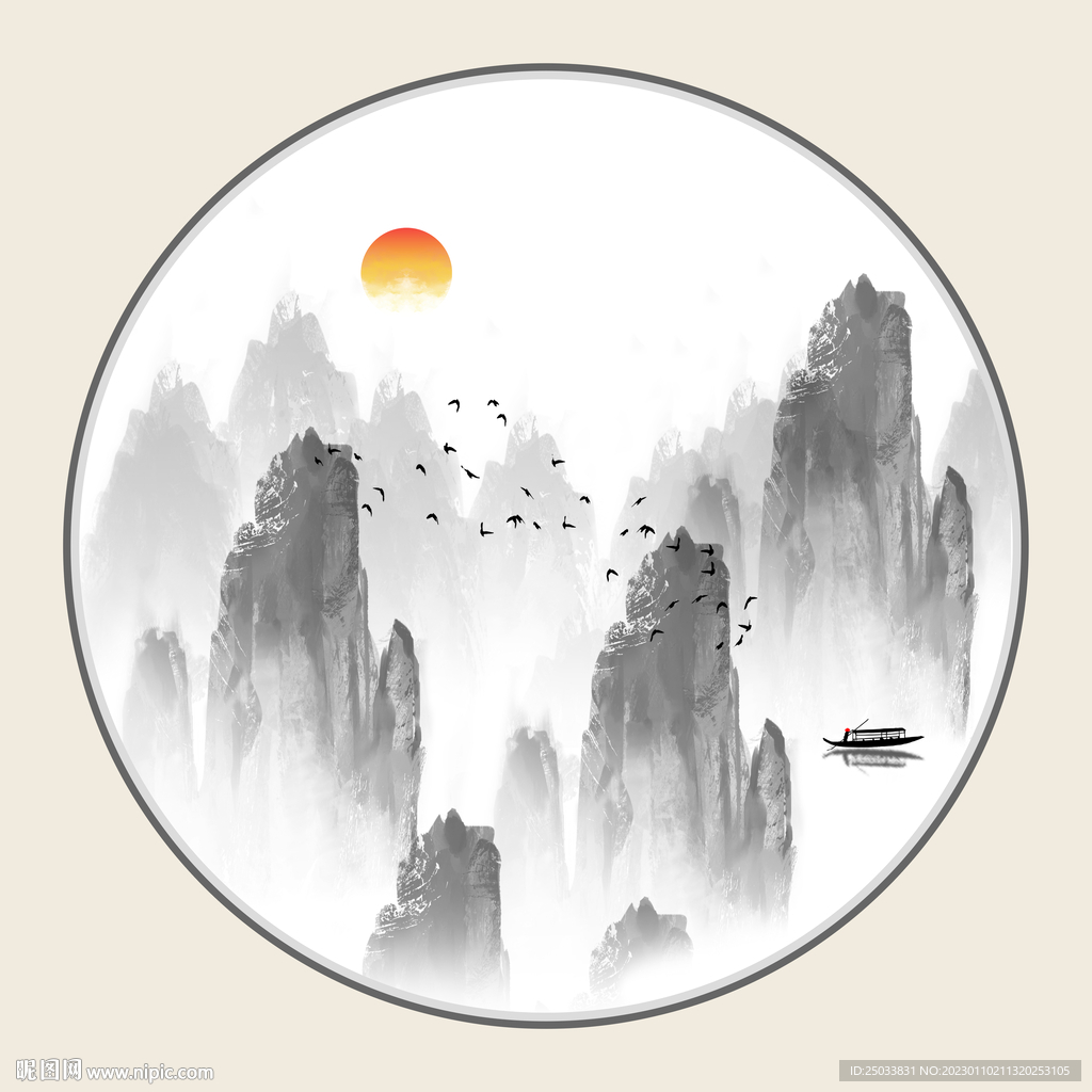 圆形抽象山水画