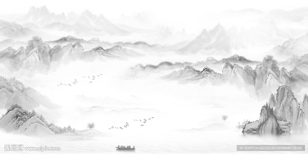 中式水墨山水画