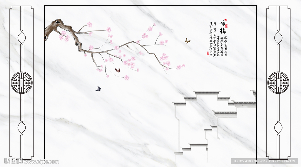 大理石花鸟背景墙图片
