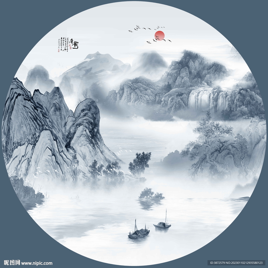 圆形山水画