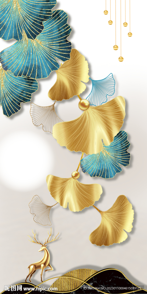 新式轻奢金银杏九鱼玄关图片