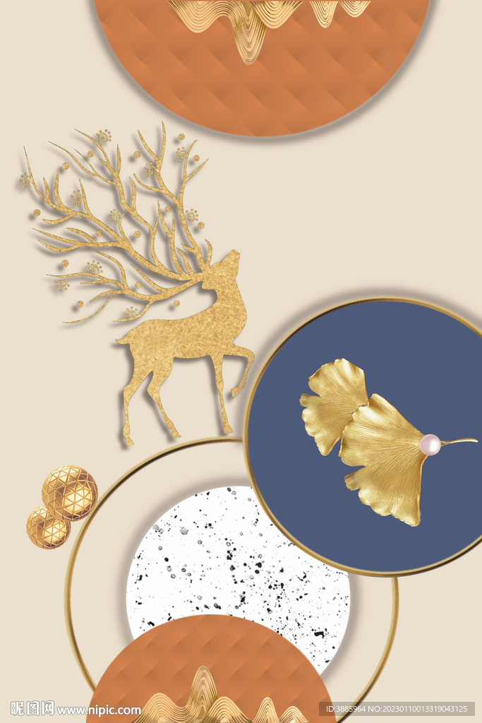  麋鹿花卉装饰画图片