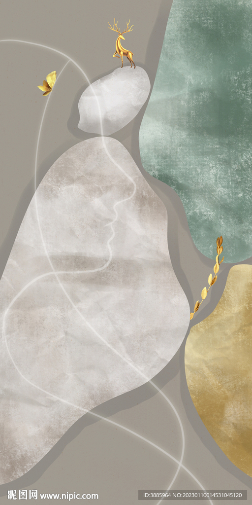 北欧现代轻奢梅花鹿装饰画图片