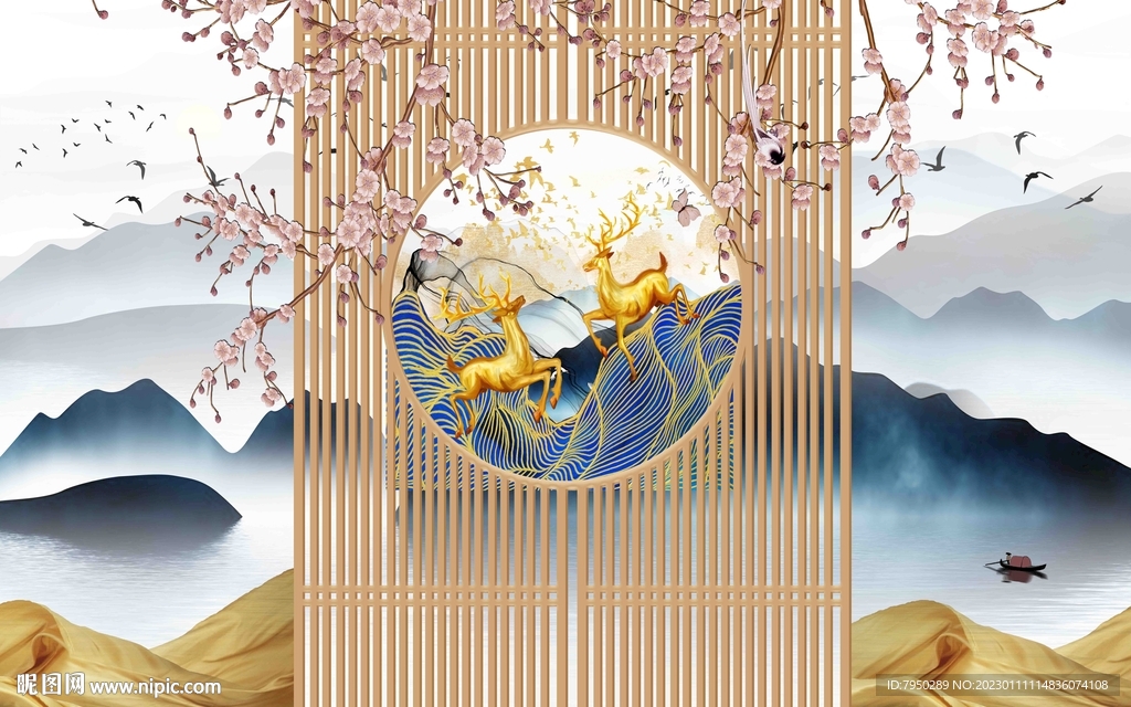 新中式背景墙 