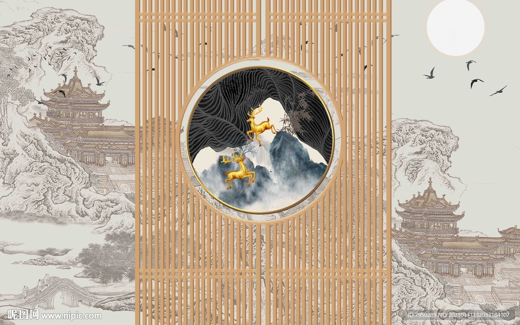 新中式背景墙 