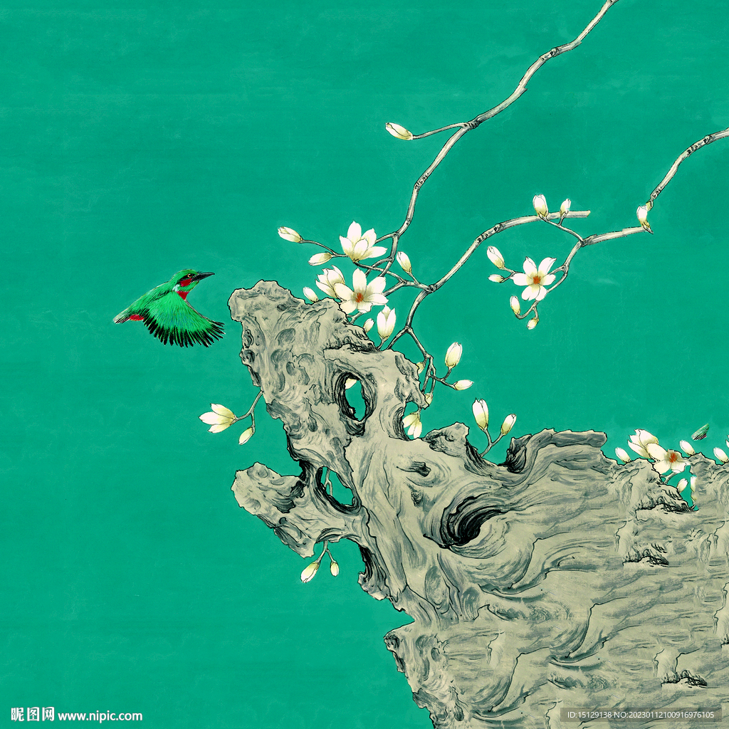 工笔花鸟 玉兰