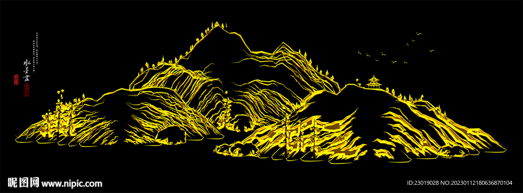 山水线条抽象画