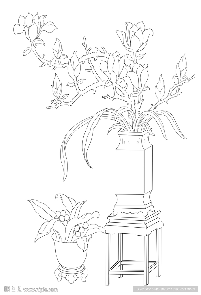 白描花瓶 