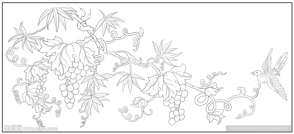 白描葡萄 
