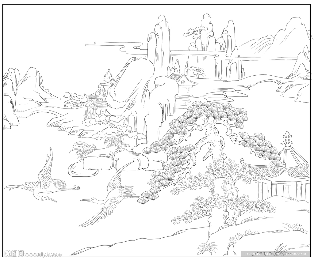 白描山水