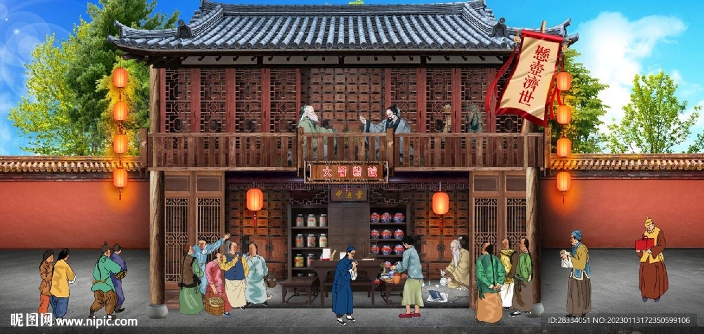 古代大医精诚中医堂背景墙壁画