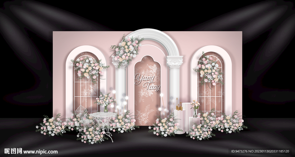 粉色婚礼迎宾区