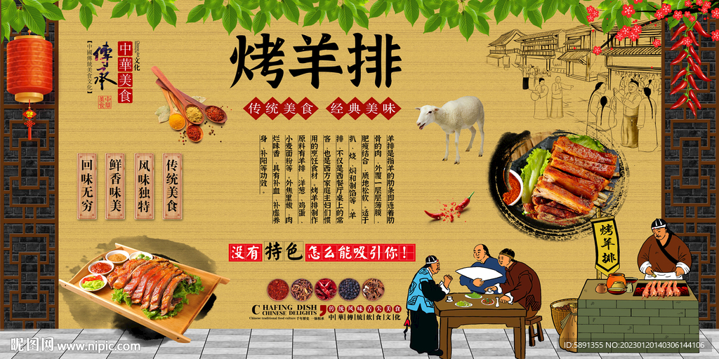 烤羊排背景墙