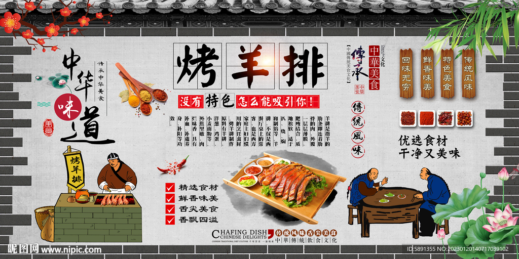 烤羊排背景墙