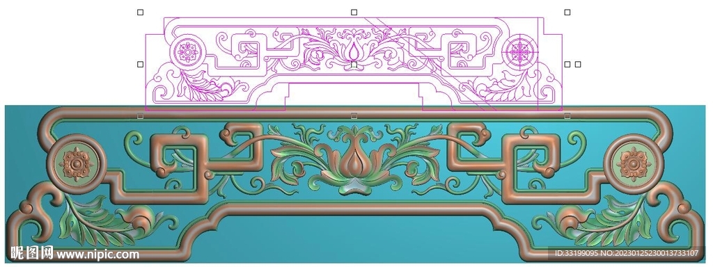 西潘莲花插屏下板精雕图灰度洋花