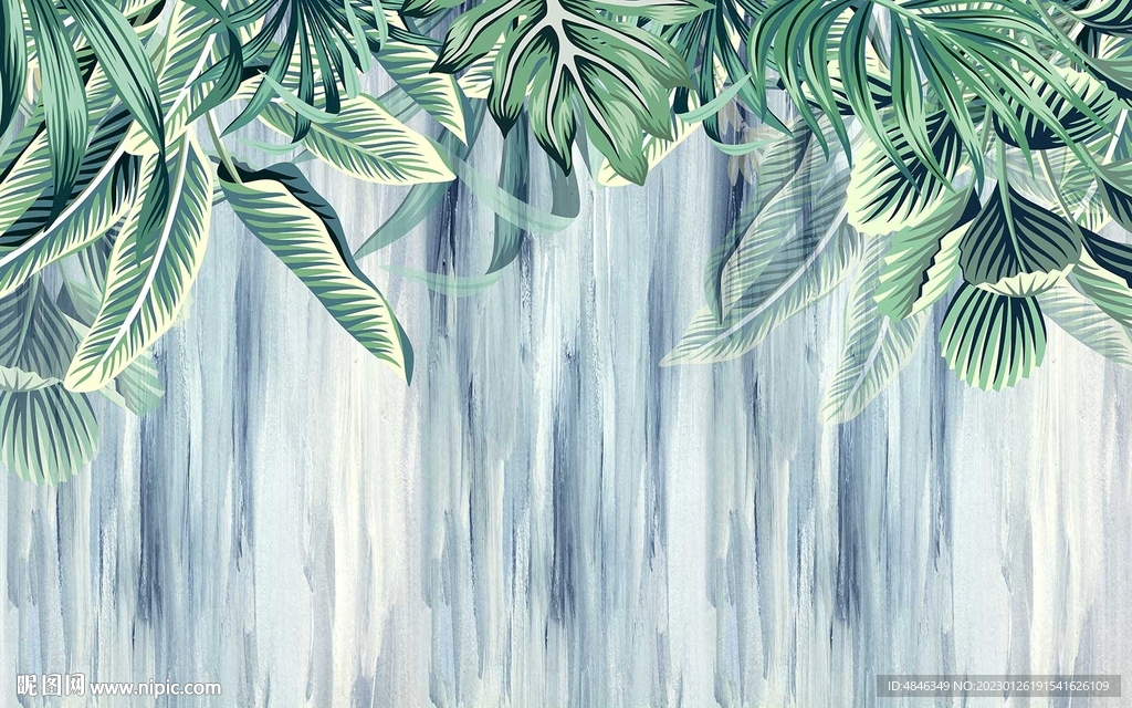抽象热带雨林壁画电视背景墙