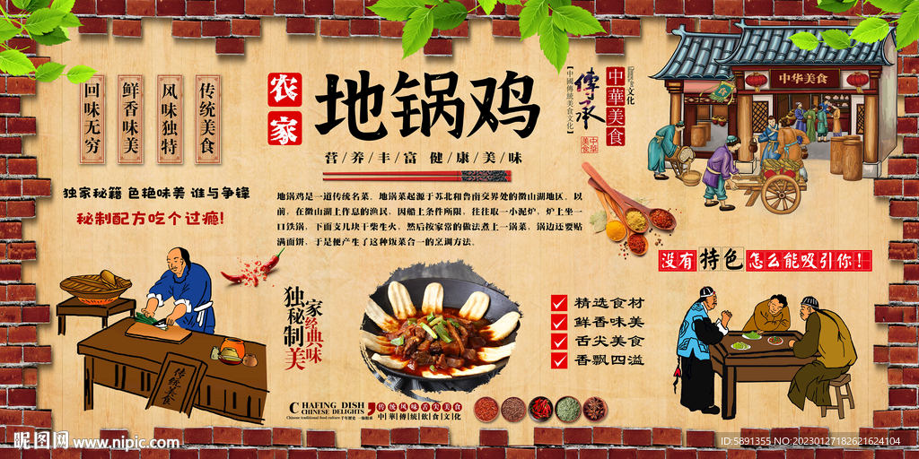 地锅鸡背景墙