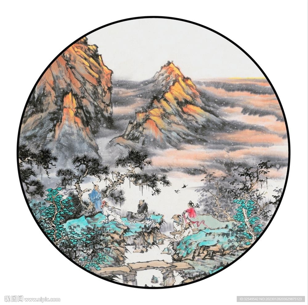 圆形山水画