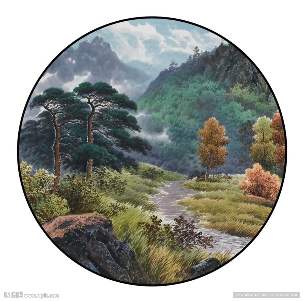 圆形山水画