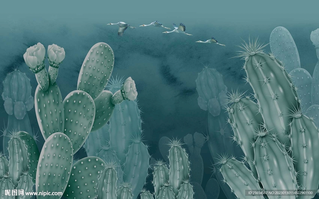 仙人掌北欧现代简约背景墙