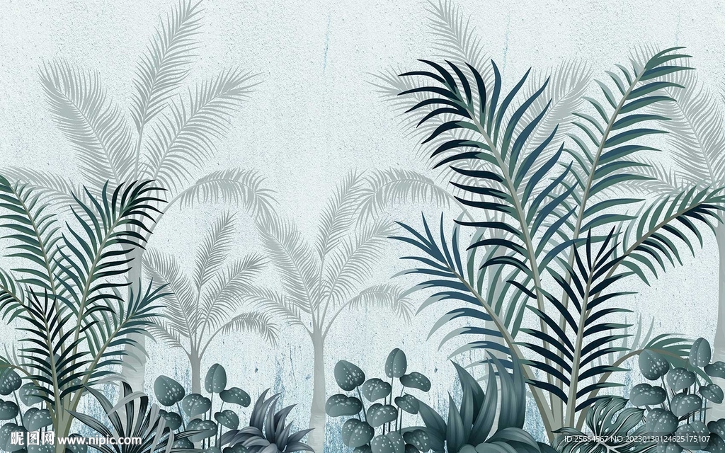 北欧热带植物背景墙