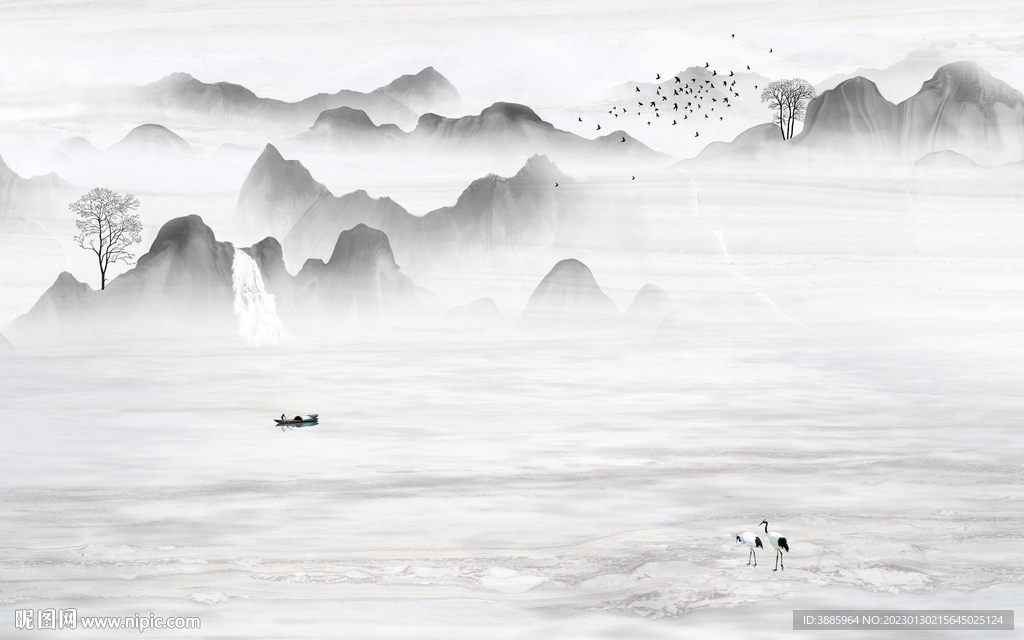 新中式水墨意境山水电视背景墙图