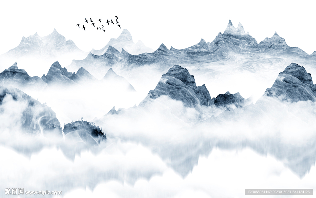 新中式水墨意境山水电视背景墙图