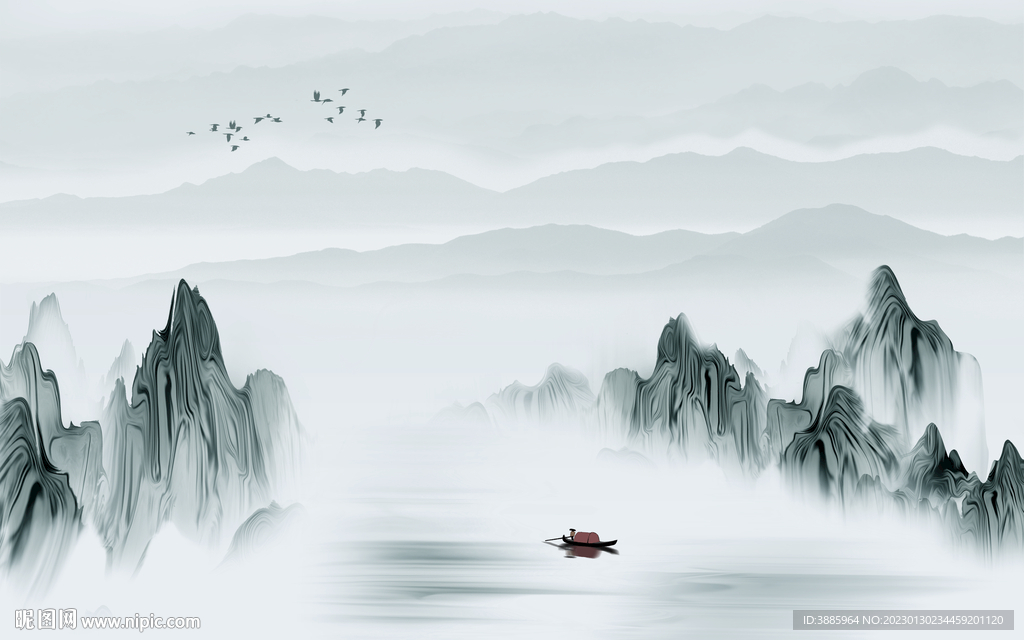 山水风光新中式电视背景墙图片
