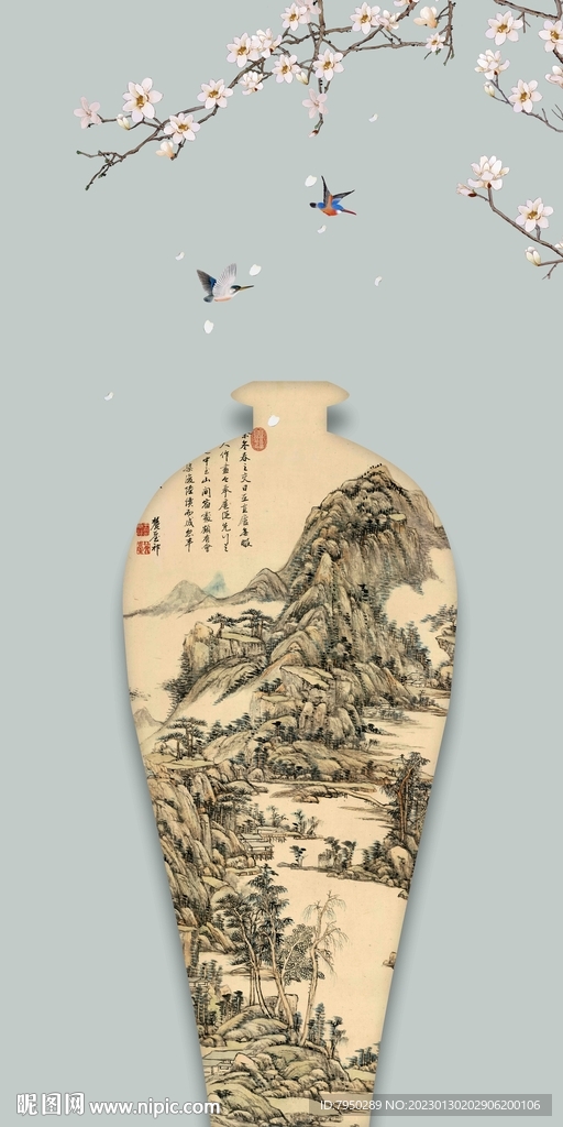 新中式花鸟水墨山水装饰画