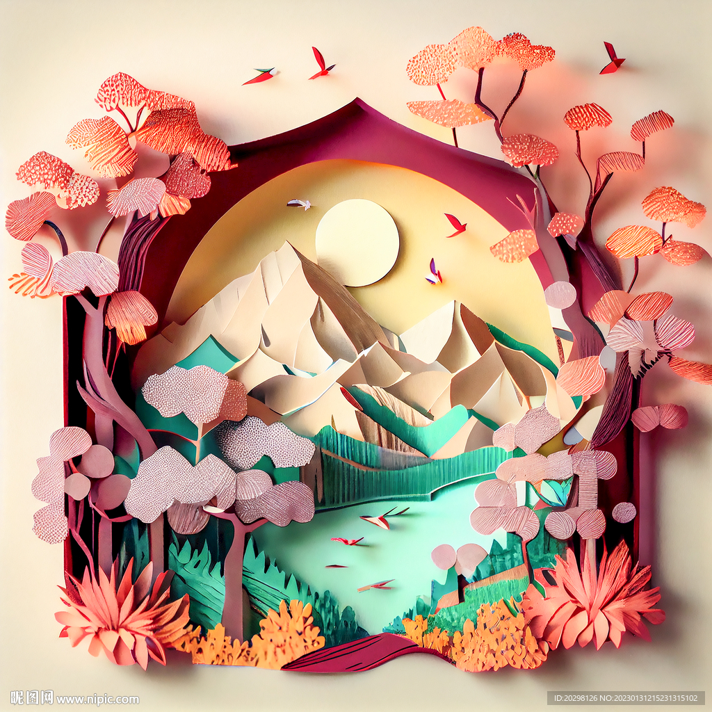 卡通剪纸风景