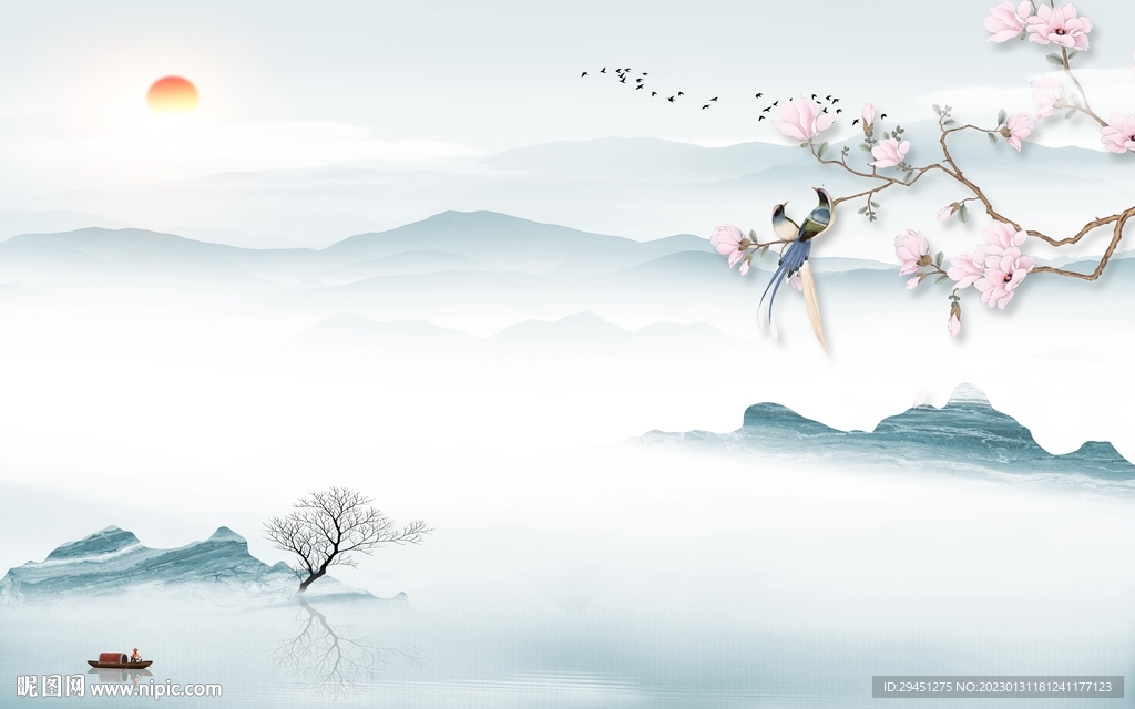 人气 简约中式山水 TiF分层