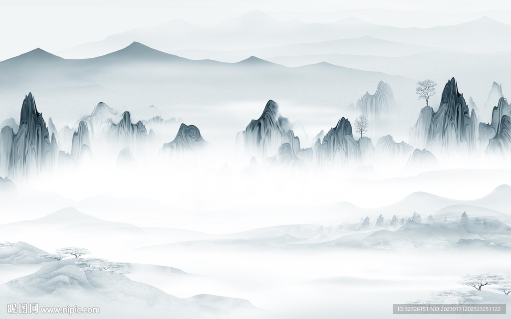 爆款 中式新款山水 tif分层