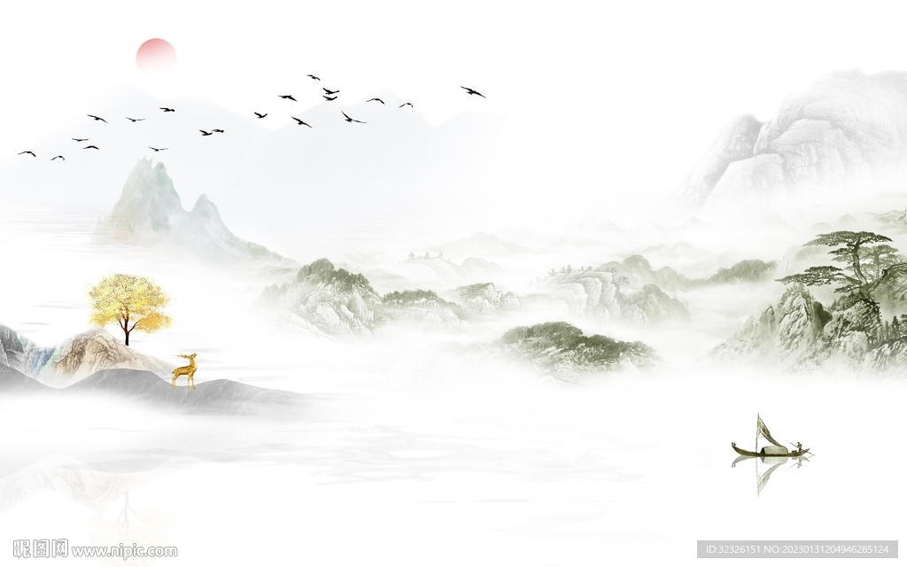 客厅 中式新款山水 tif分层