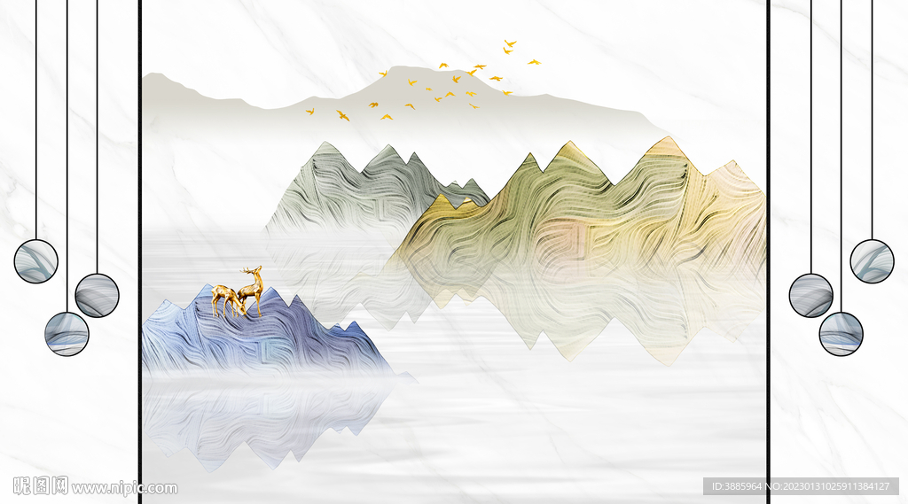 简约轻奢水墨山水背景墙图片