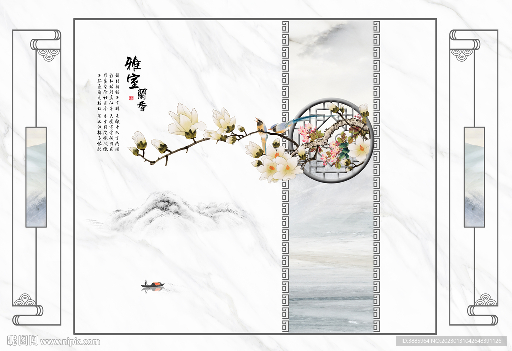 灰白根大理石背景墙 梅花图片
