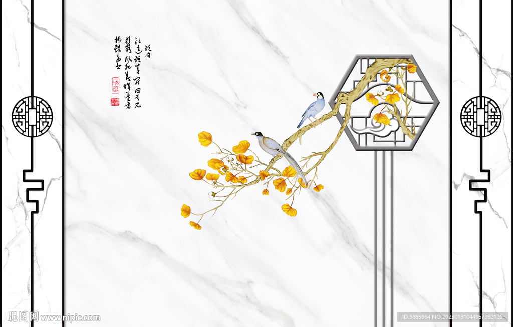 灰白根大理石背景墙 兰花图片