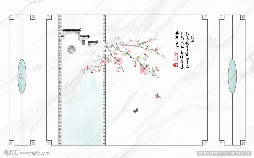 灰白根大理石背景墙 兰花图片