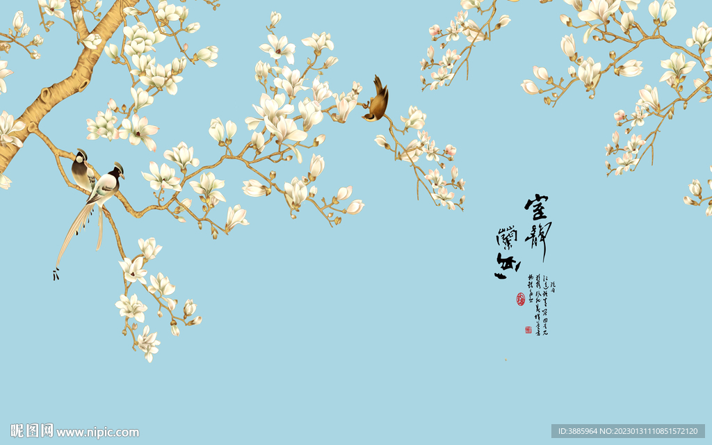  花鸟画工笔画新中式背景墙图片