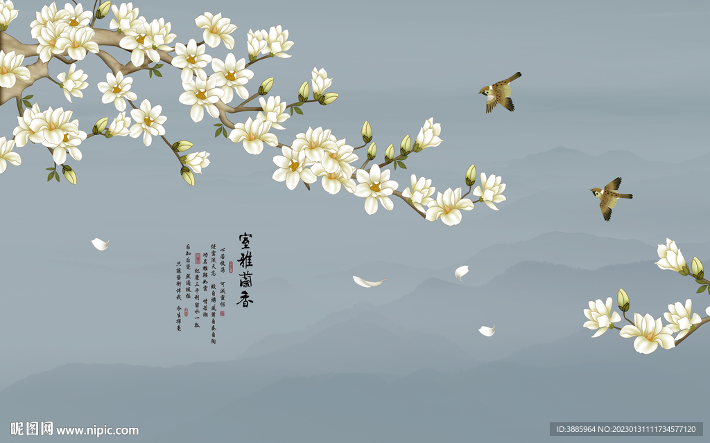  新中式工笔花鸟画图片