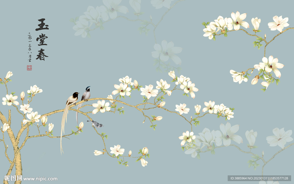 花鸟画工笔画新中式背景墙图片