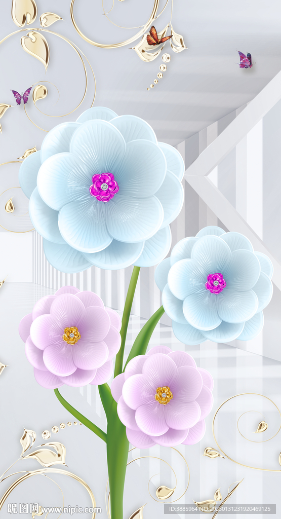 时尚3D花瓶家和富贵玄关背景墙