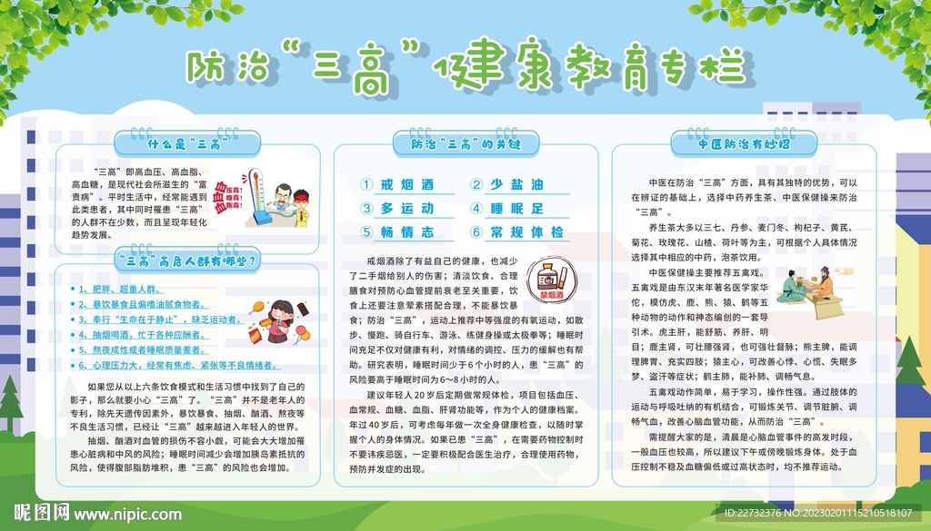预防防治三高健康教育宣传栏